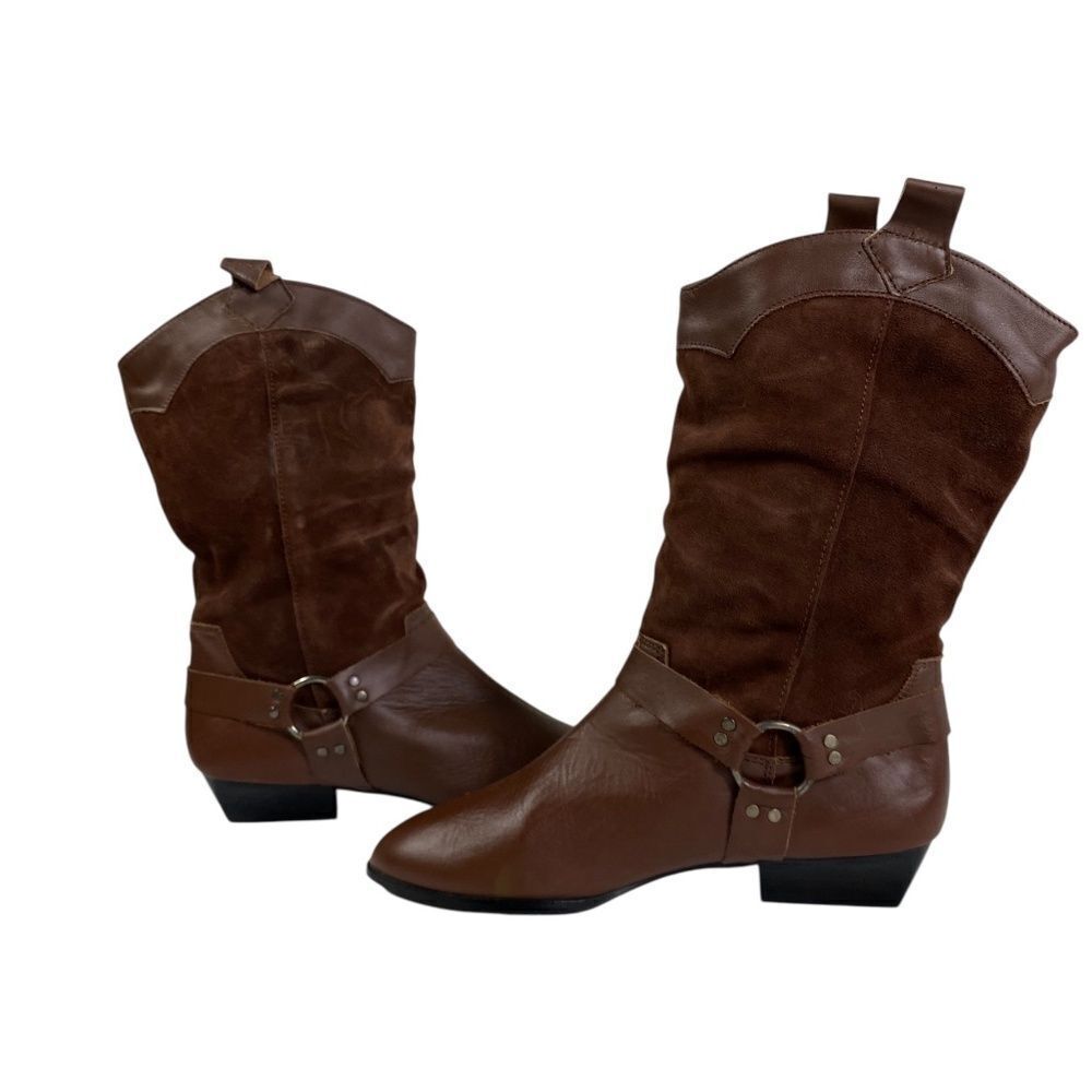 Carriage Court 10M Leather/ Suede western cowgirl boots brown Flex sole comfort